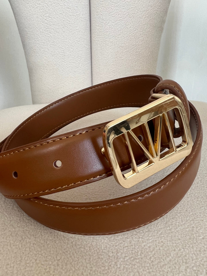 חגורת לוגו MN | חום/זהב