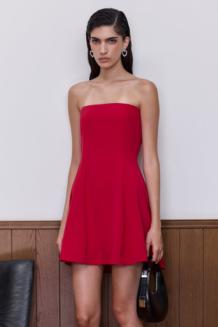 שמלת סטרפלס דיאן גזרת פעמון | אדום