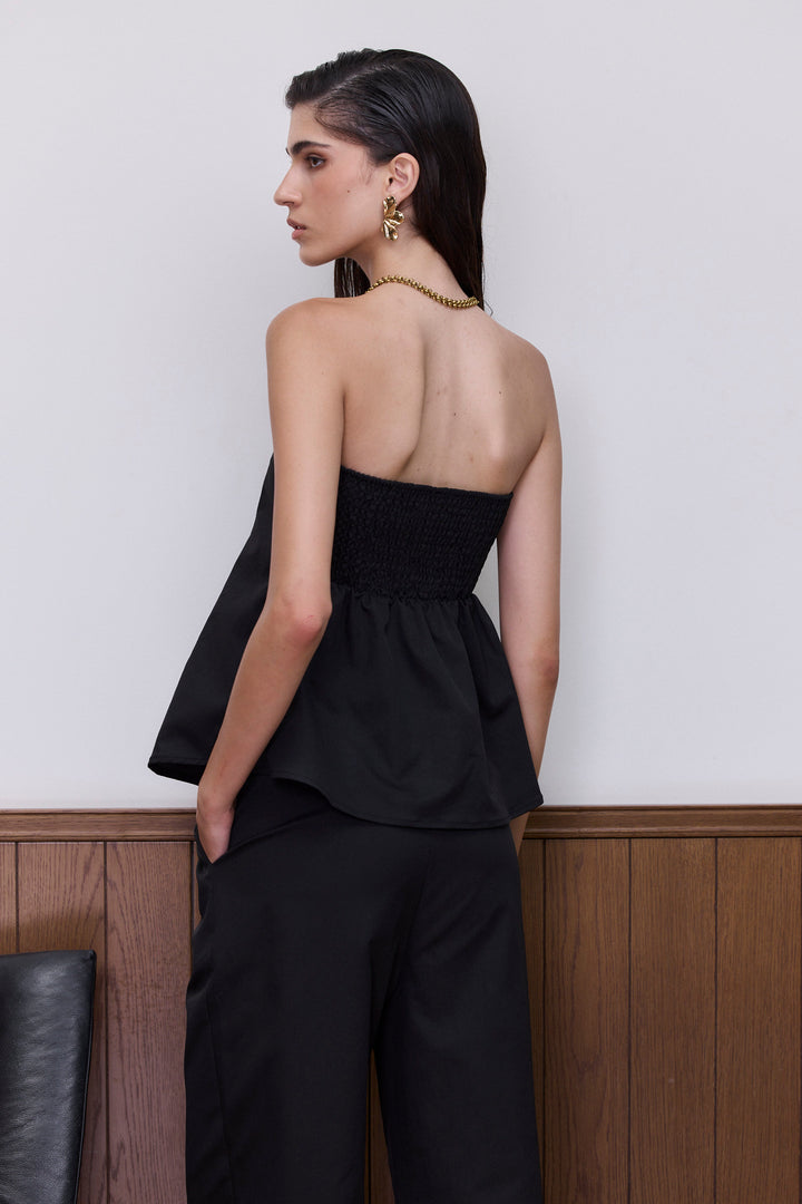 טופ סטרפלס כריסטה בשילוב קפלים | שחור
