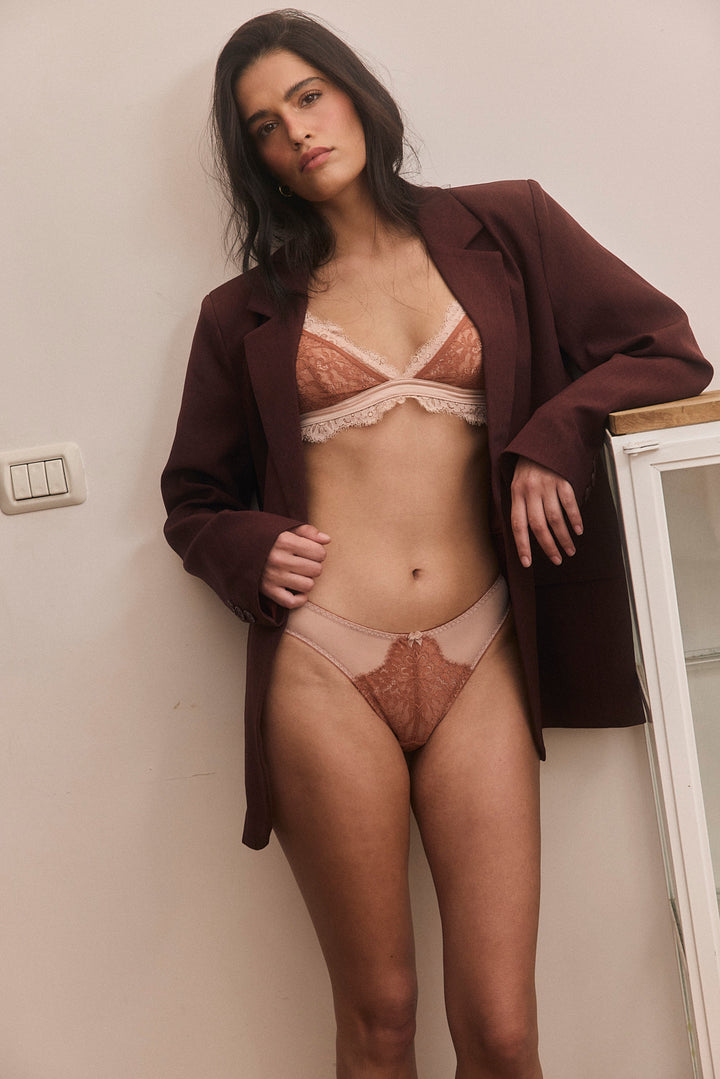 חזיית ברלט אנני תחרה משולבת |  ורוד/חום