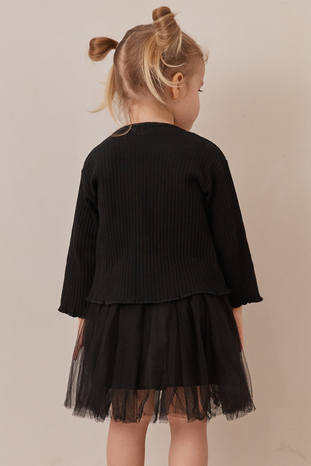 חולצת ריב ארוכה בשילוב כפתורים | שחור