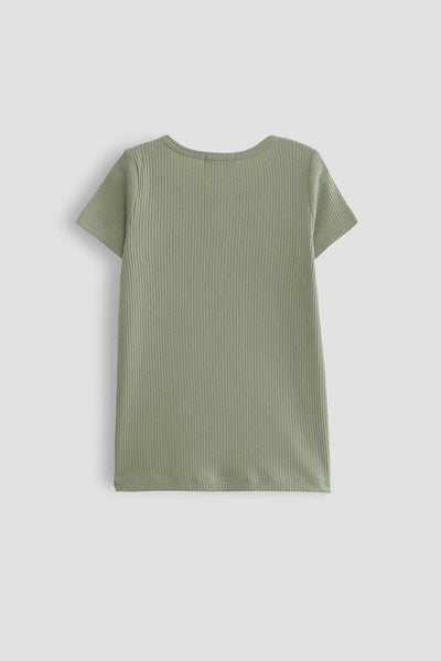 חולצת טי ריב סאמר בשילוב כפתורים | ירוק