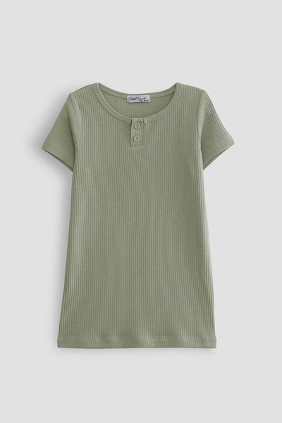 חולצת טי ריב סאמר בשילוב כפתורים | ירוק