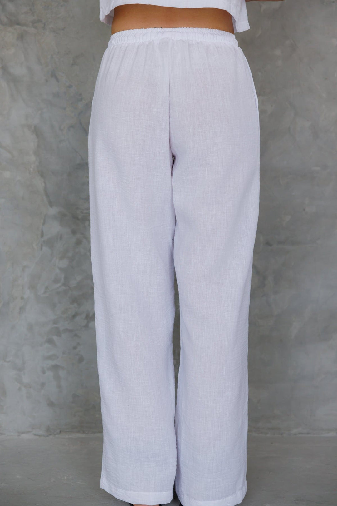 מכנסי גוני דמוי פשתן בשילוב גומי | לבן